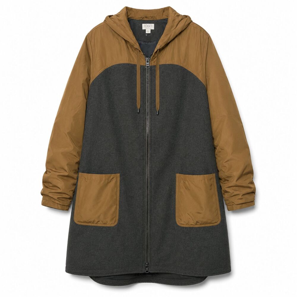 LOGO By Lori Goldstein Coat Women's 2X Plus Gray Hooded Parka Zip Pockets Lined